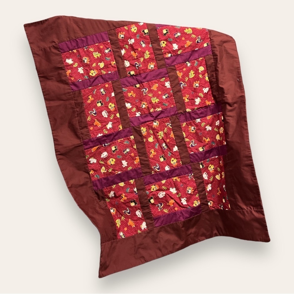 Patchwork Blanket Throw Multicolored Oriental 34 x 42 Animals